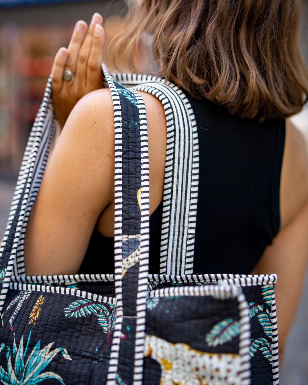 Quilted Jungle Shopper Bag – with Zip